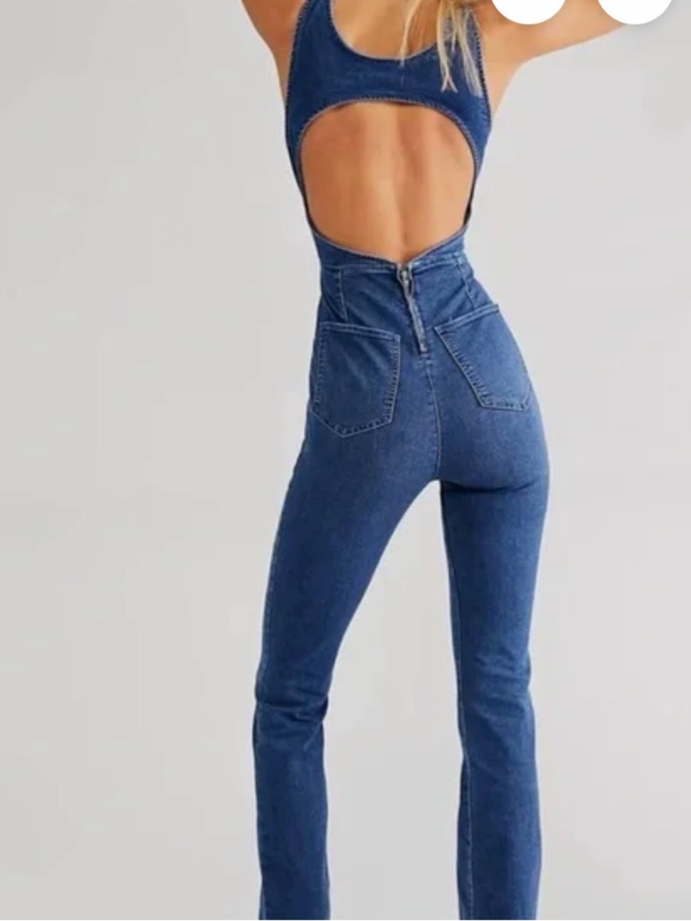 Free People Indigo Open-Back Denim Jumpsuit